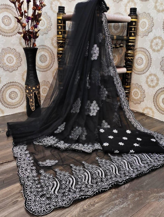 Fabulous Black Color Nylon Net Embroidered Work Saree Blouse For Festival Wear