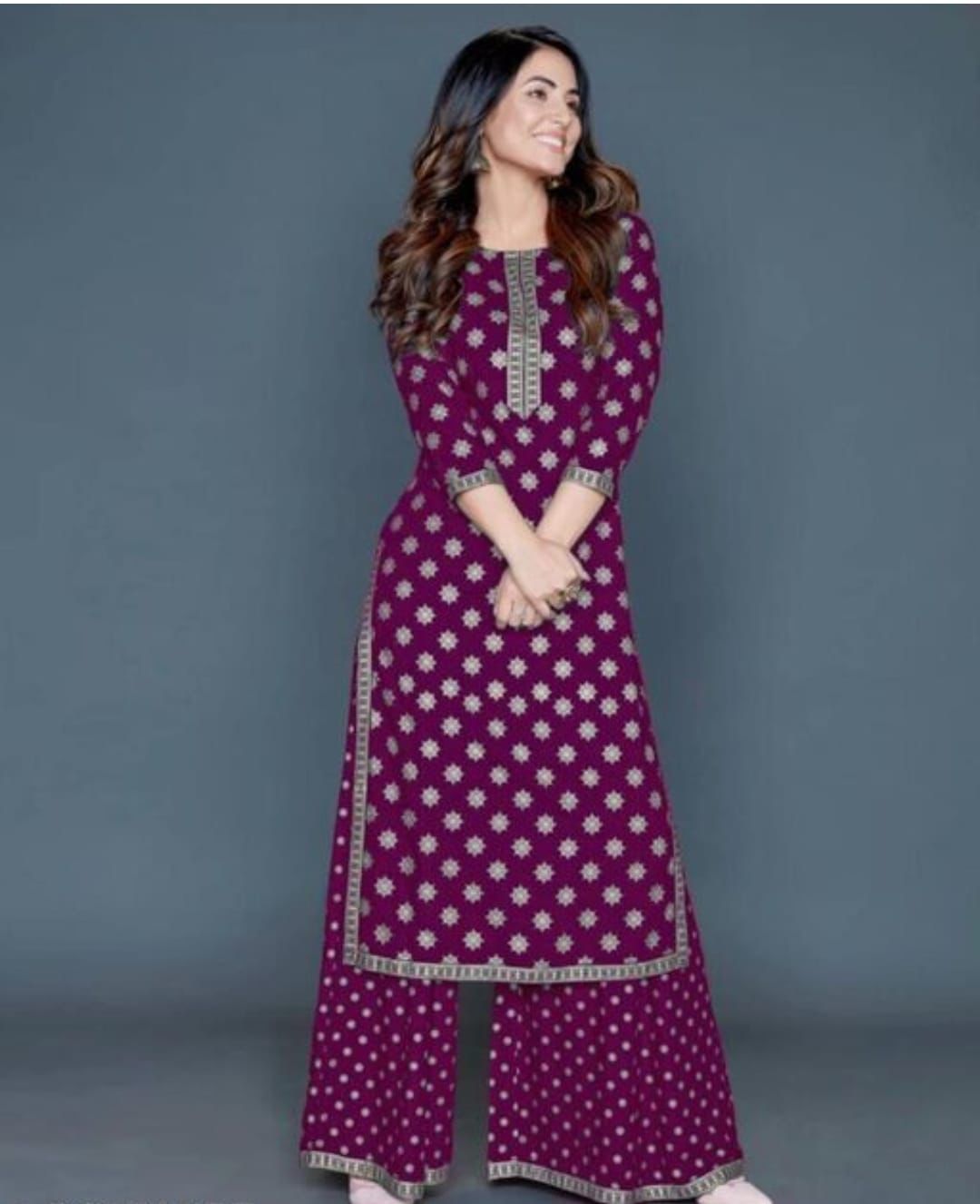 Elegant Magenta Color Rayon Printed Plazo Kurti For Women Lehenga Closet