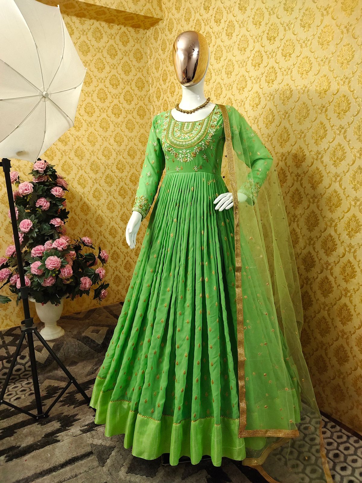 Gorgeous Green Color Georgette Embroidered Work Designer Salwar Suit