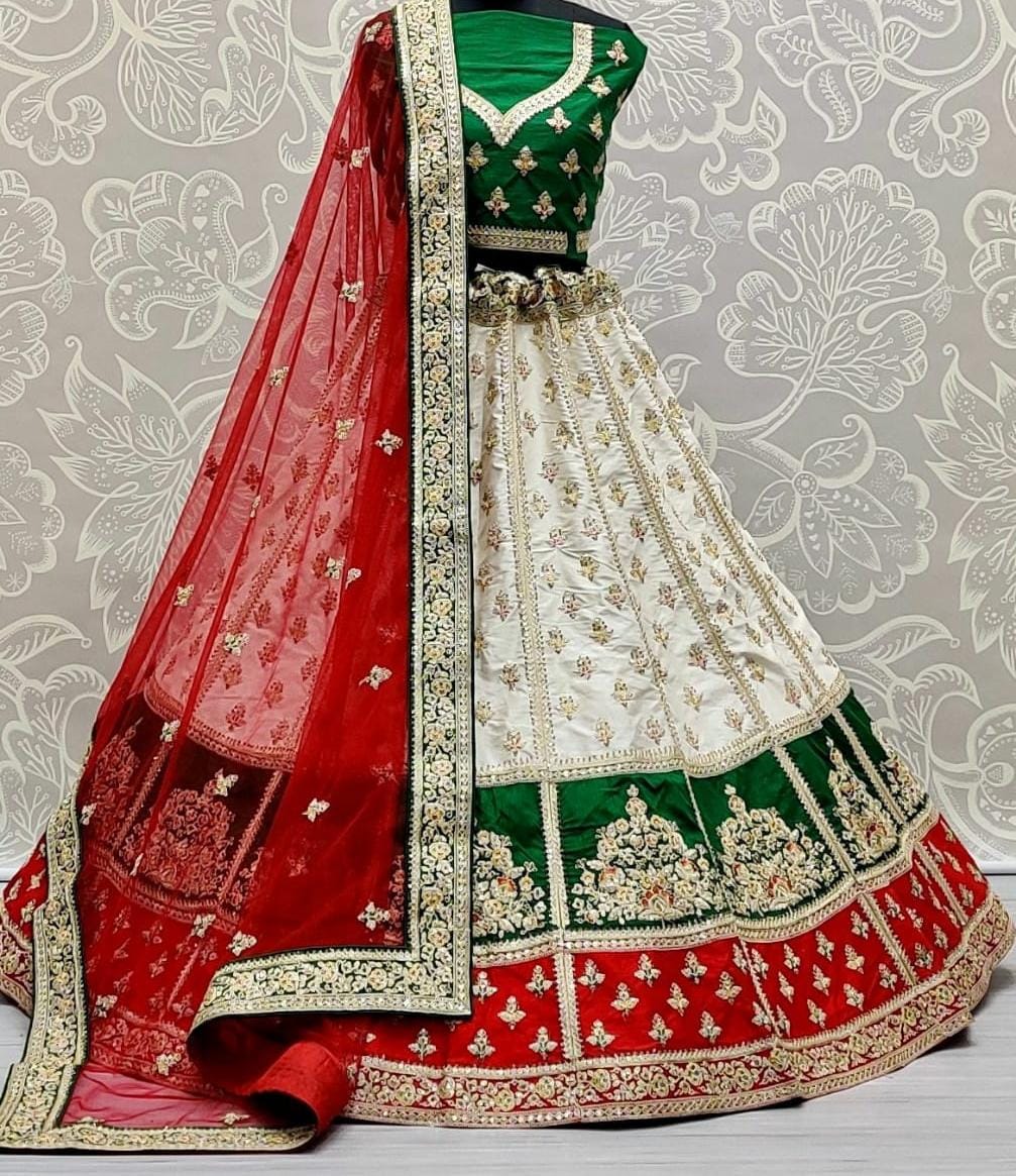 Attractive Art Silk Bridal Wear Embroidered Patch Work Lehenga Choli Design