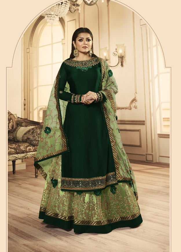 Glorious Satin Georgette Embroidered Semi Stitched Long Salwar Suit For Women