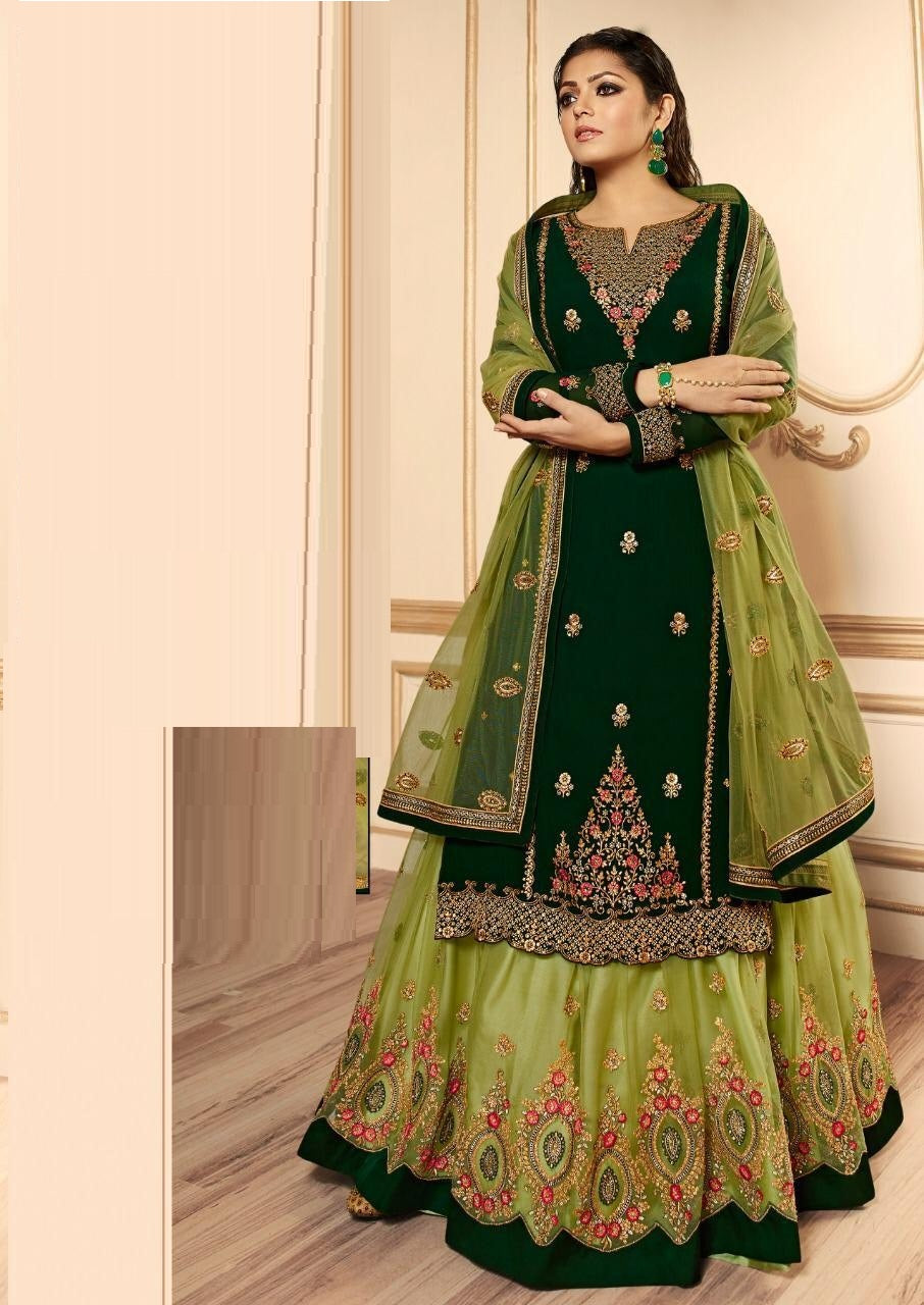 Classic Georgette Top With Soft Net Lehenga Embroidered Long Anarkali Style Suit For Women