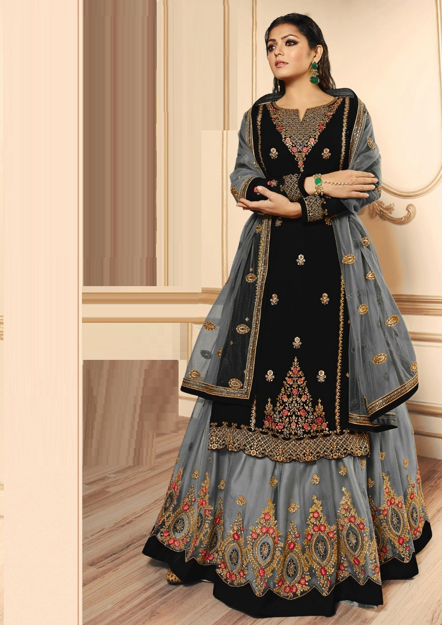 Classic Georgette Top With Soft Net Lehenga Embroidered Long