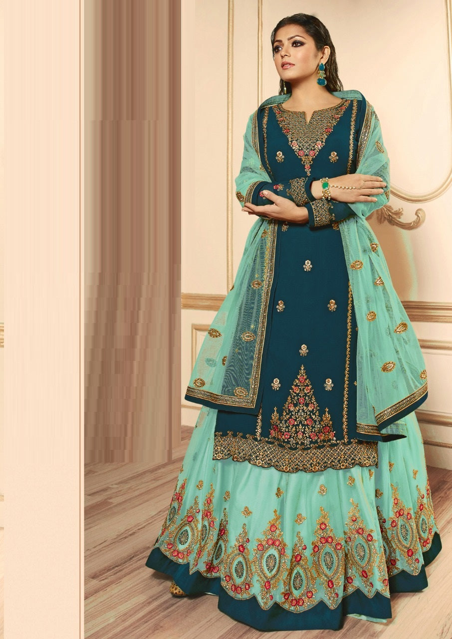 Classic Georgette Top With Soft Net Lehenga Embroidered Long Anarkali Style Suit For Women