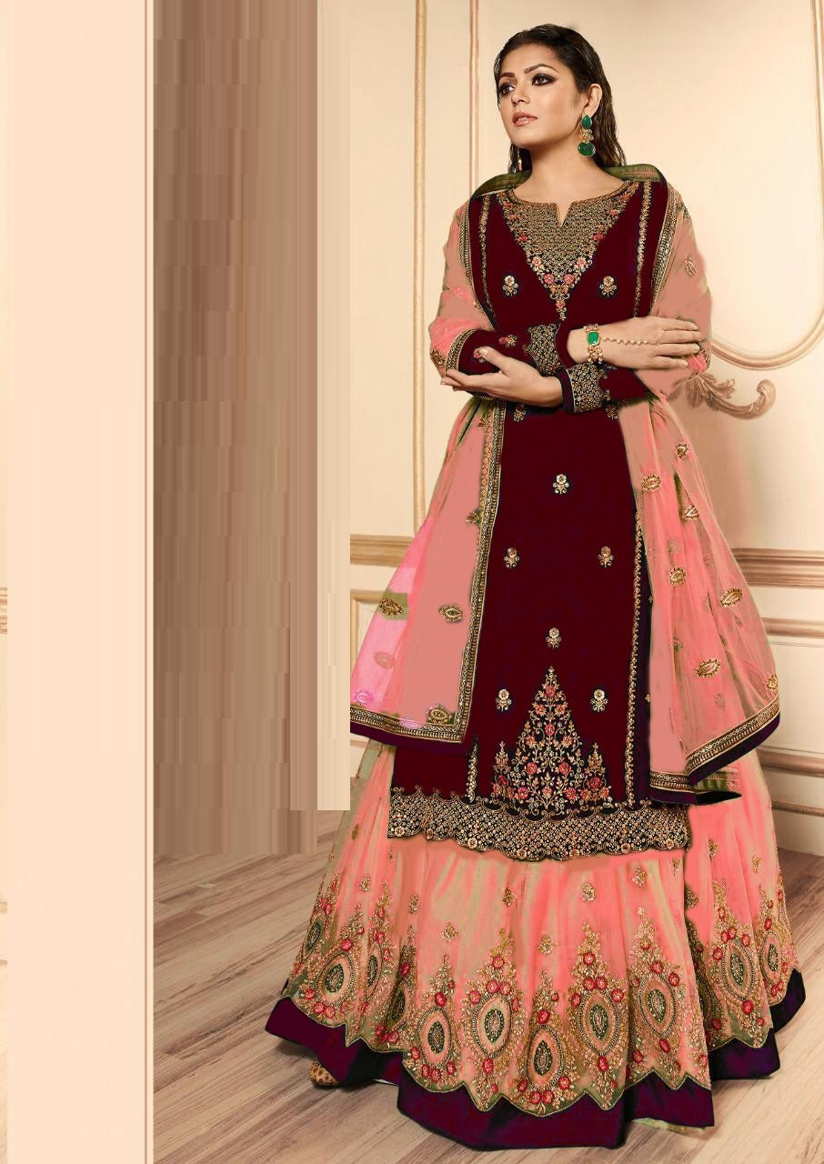 Classic Georgette Top With Soft Net Lehenga Embroidered Long Anarkali Style Suit For Women
