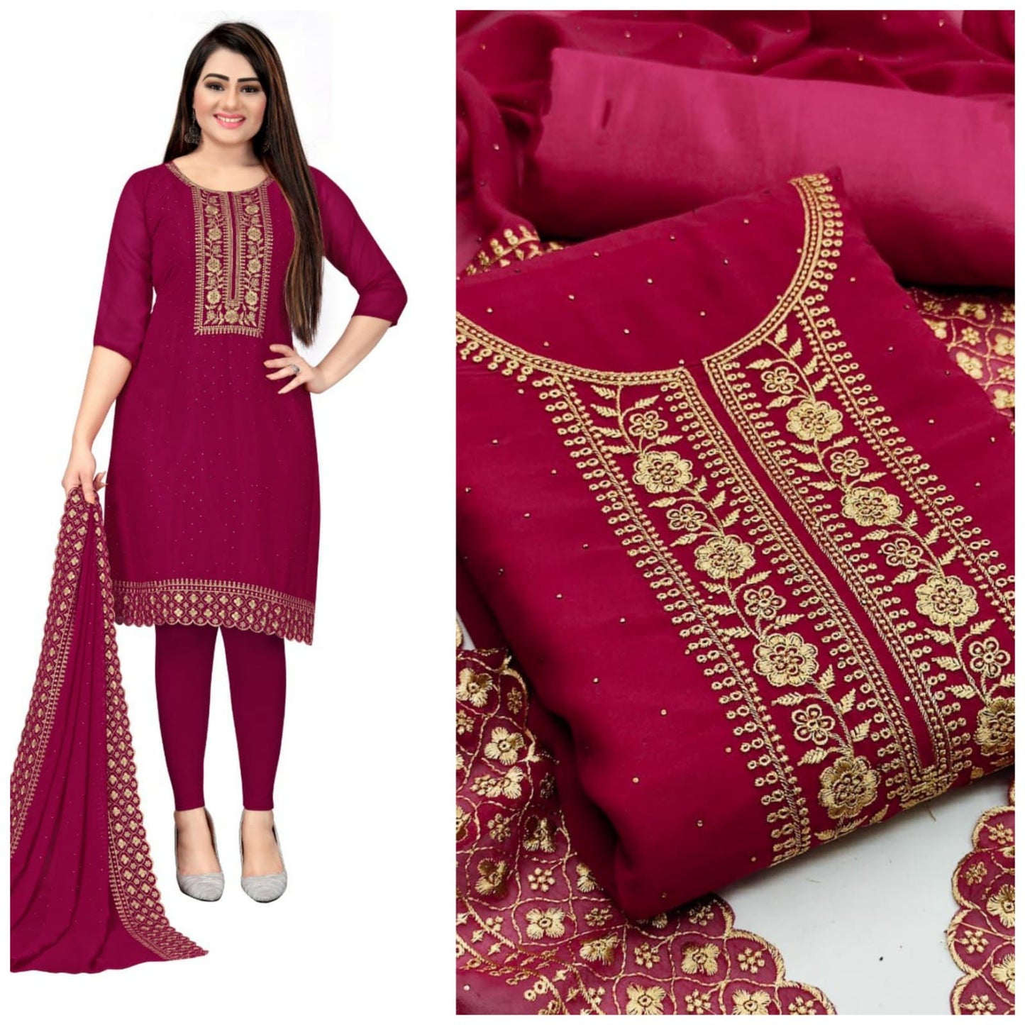 Innovation Georgette Diamond Multi Work Salwar Suit For Festive Wear