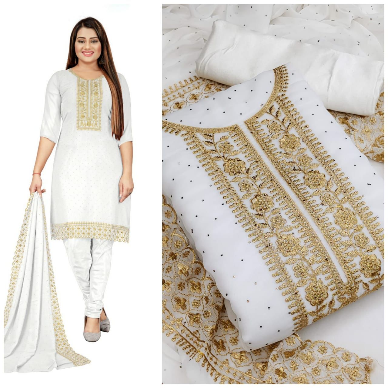 Innovation Georgette Diamond Multi Work Salwar Suit For Festive Wear