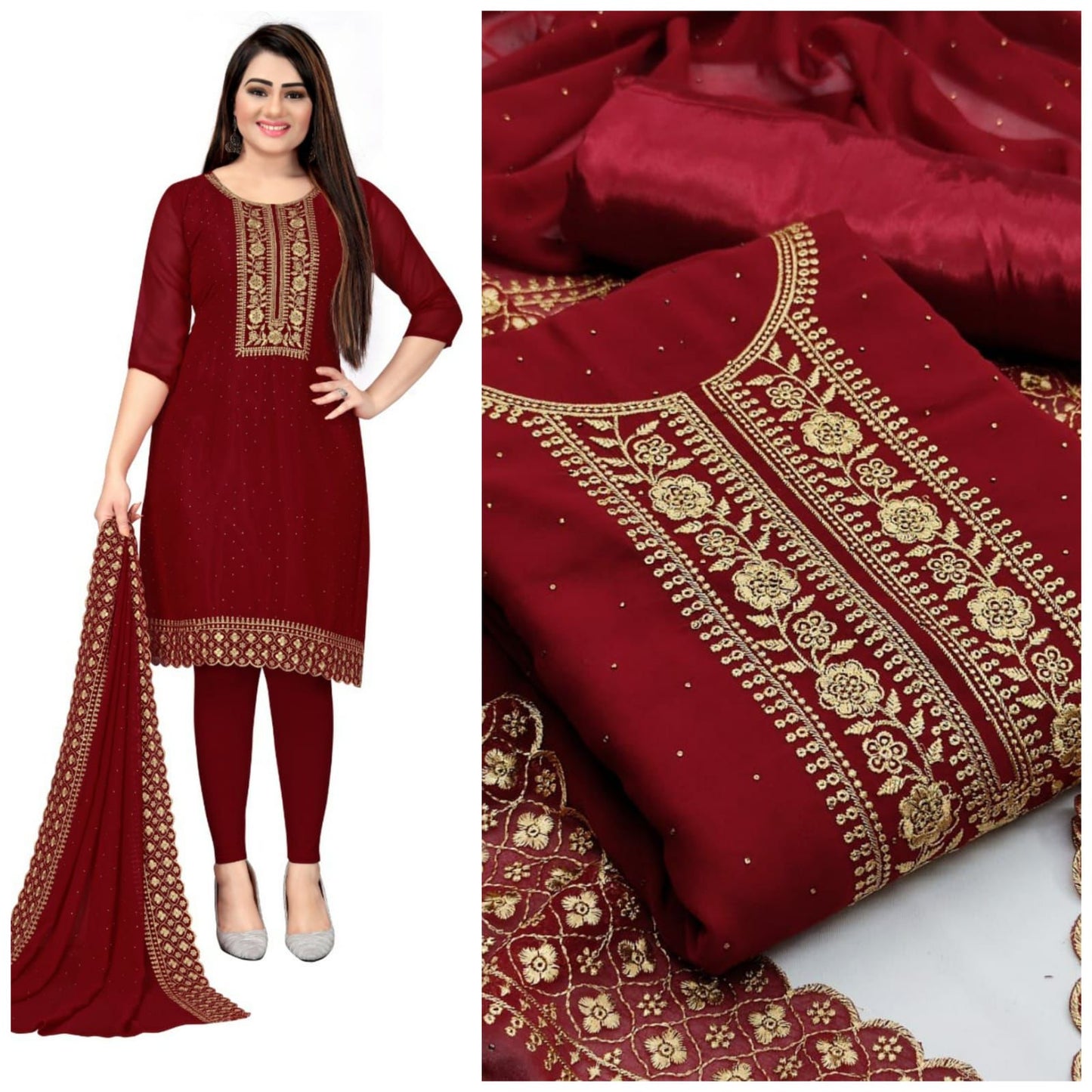Innovation Georgette Diamond Multi Work Salwar Suit For Festive Wear