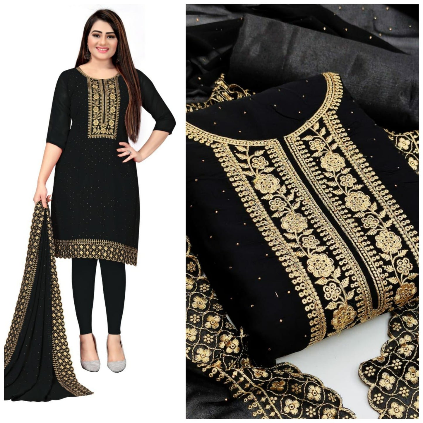 Innovation Georgette Diamond Multi Work Salwar Suit For Festive Wear