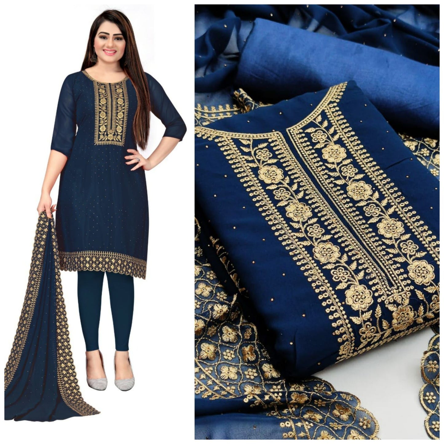 Innovation Georgette Diamond Multi Work Salwar Suit For Festive Wear