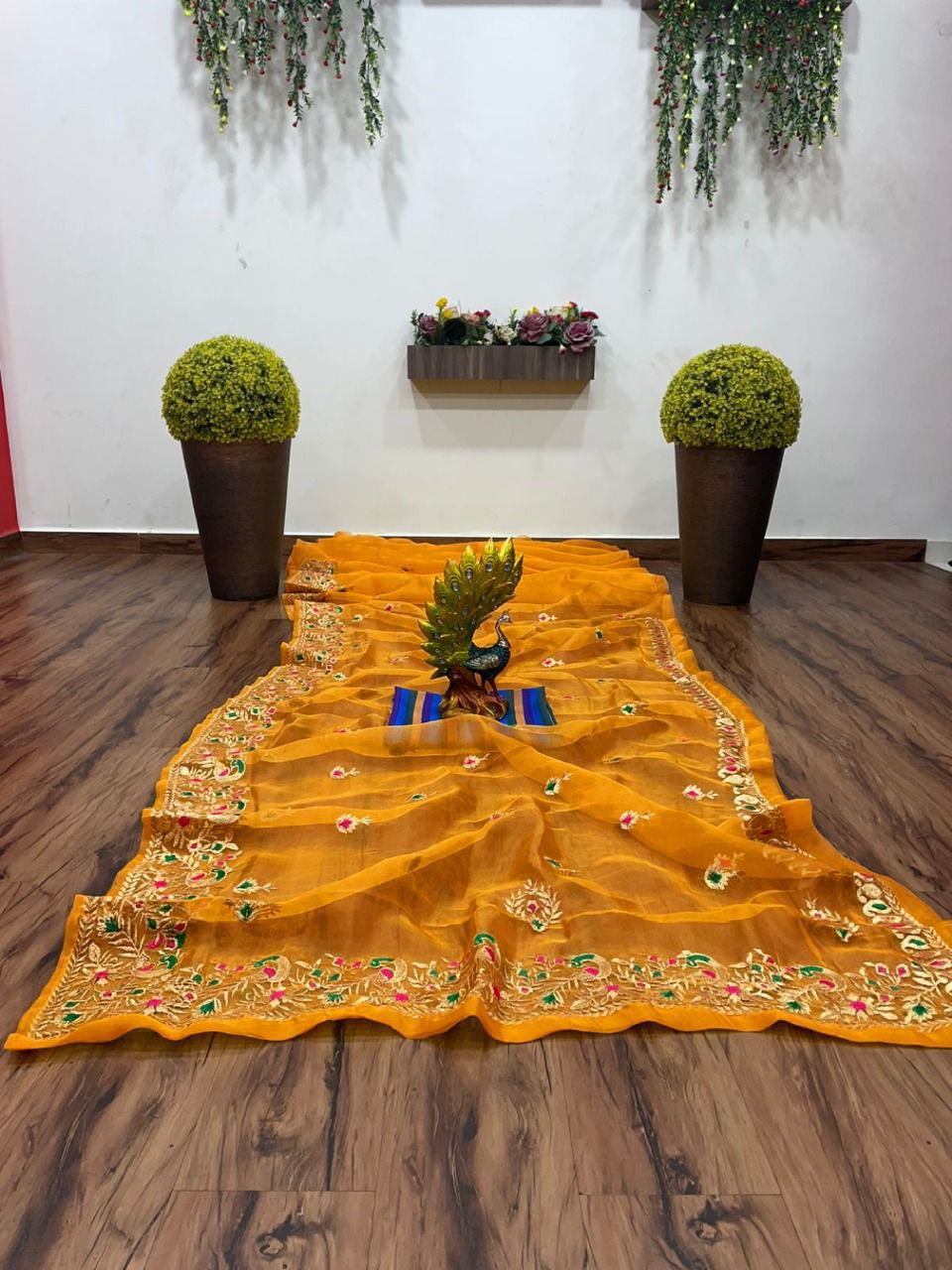 Phenomenal Mustard Color Organza Silk Thread Work Saree Blouse For Women