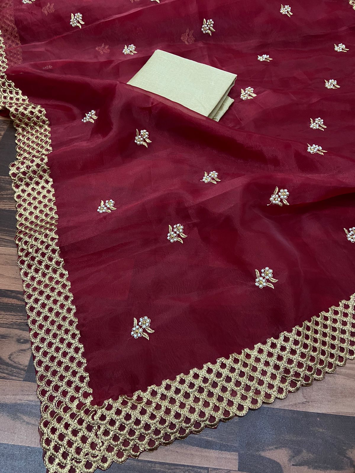 Striking Organza Embroidered Work Saree Blouse For Function Wear