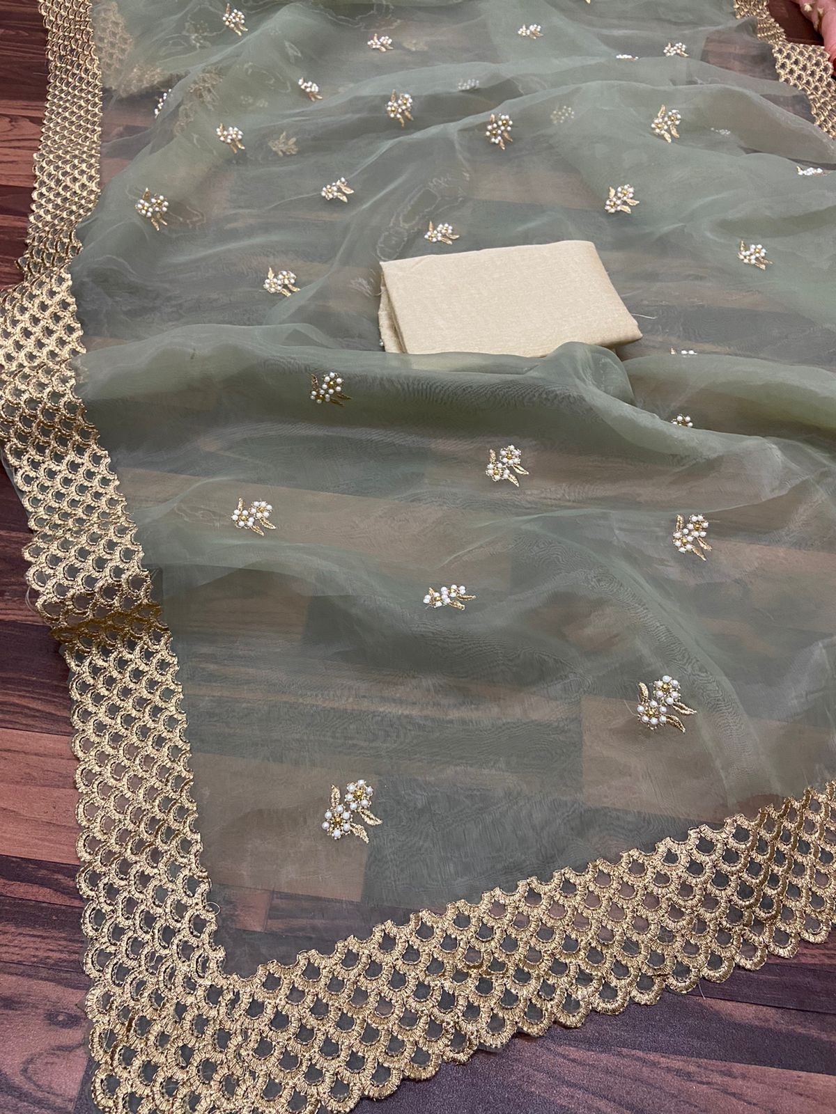 Striking Organza Embroidered Work Saree Blouse For Function Wear