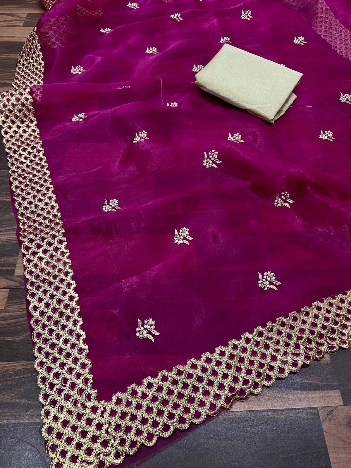 Striking Organza Embroidered Work Saree Blouse For Function Wear