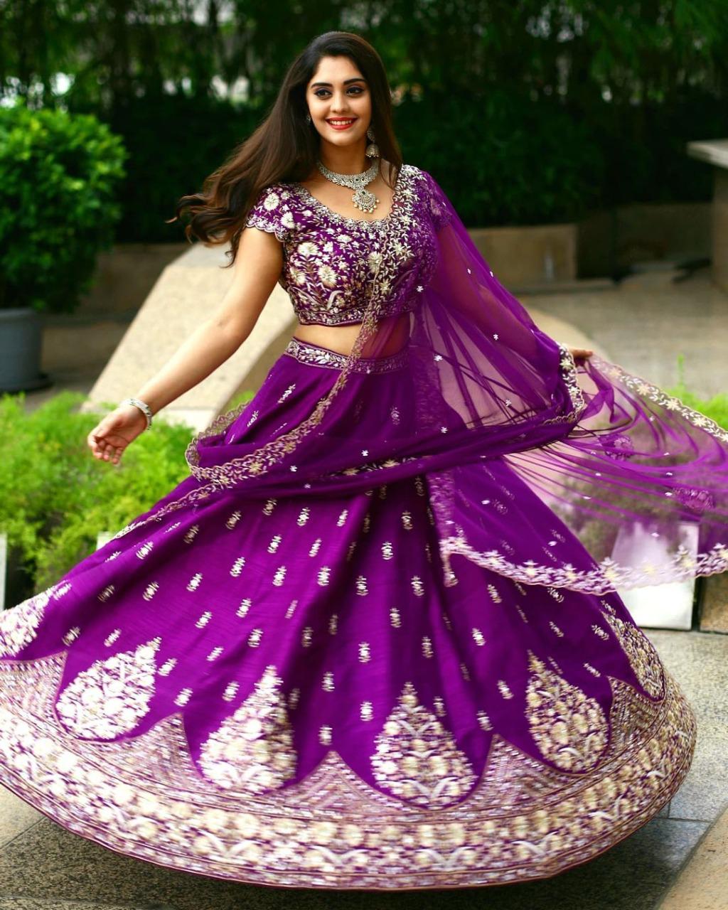 Winsome Violet Color Festive Wear Mulburry Silk Coding Work Lehenga Choli