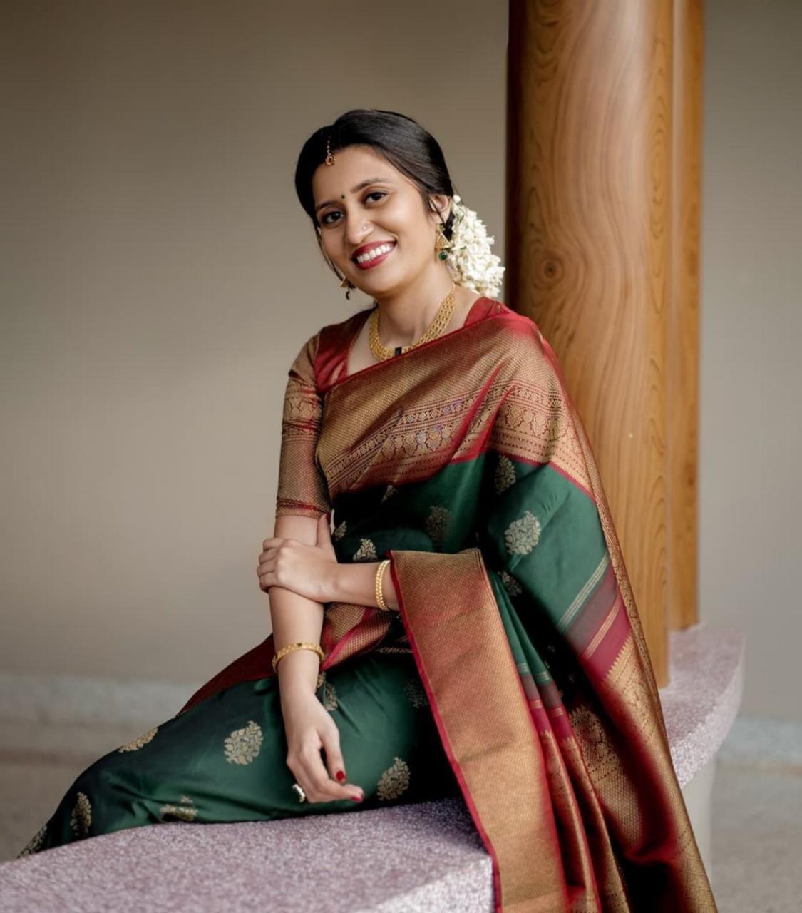 Prodigious Green Color Weaving Work Kanchipuram Saree Blouse For Occasion Wear