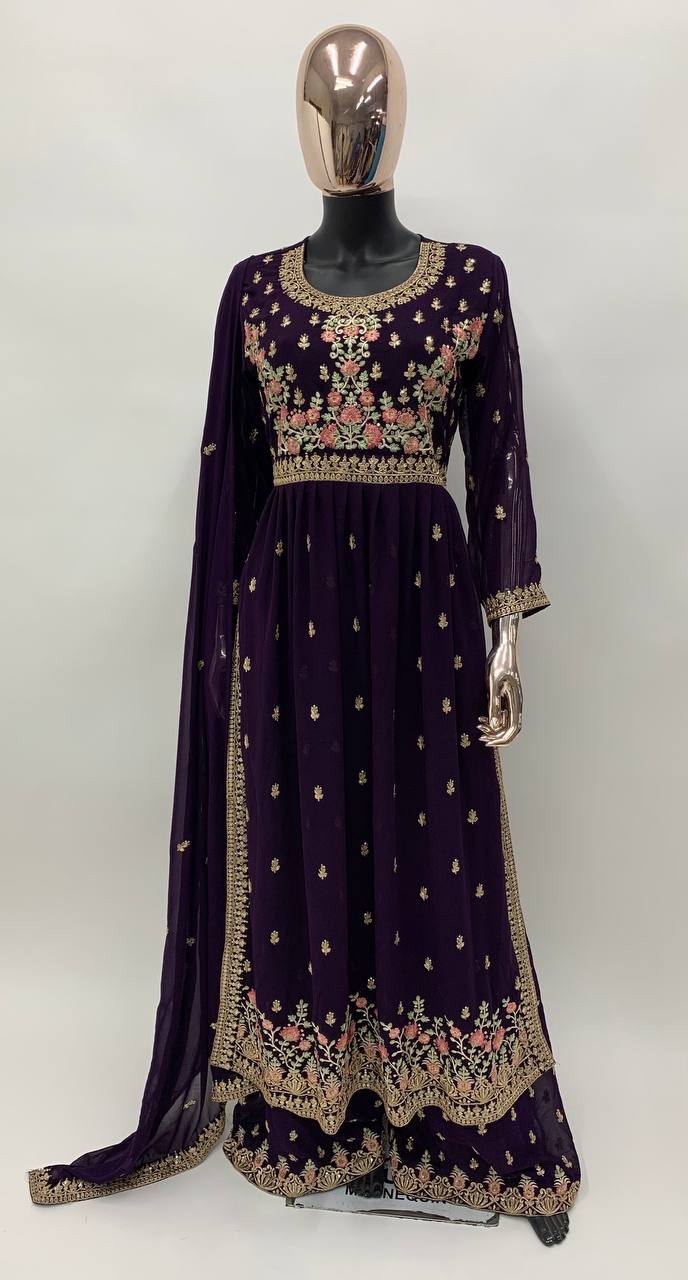 Readymade Georgette Embroidered Sharara Suit For Girls Wear