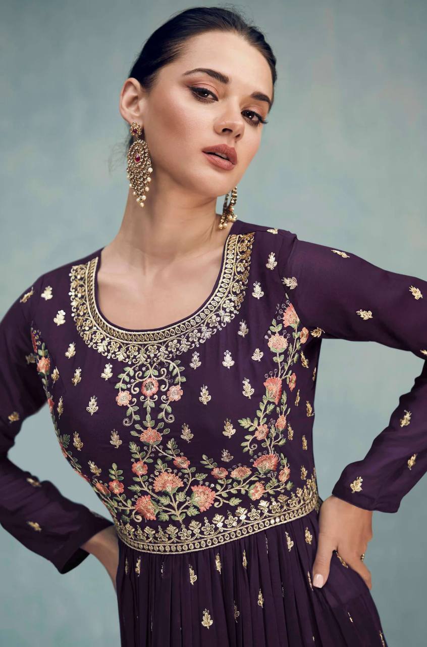 Readymade Georgette Embroidered Sharara Suit For Girls Wear