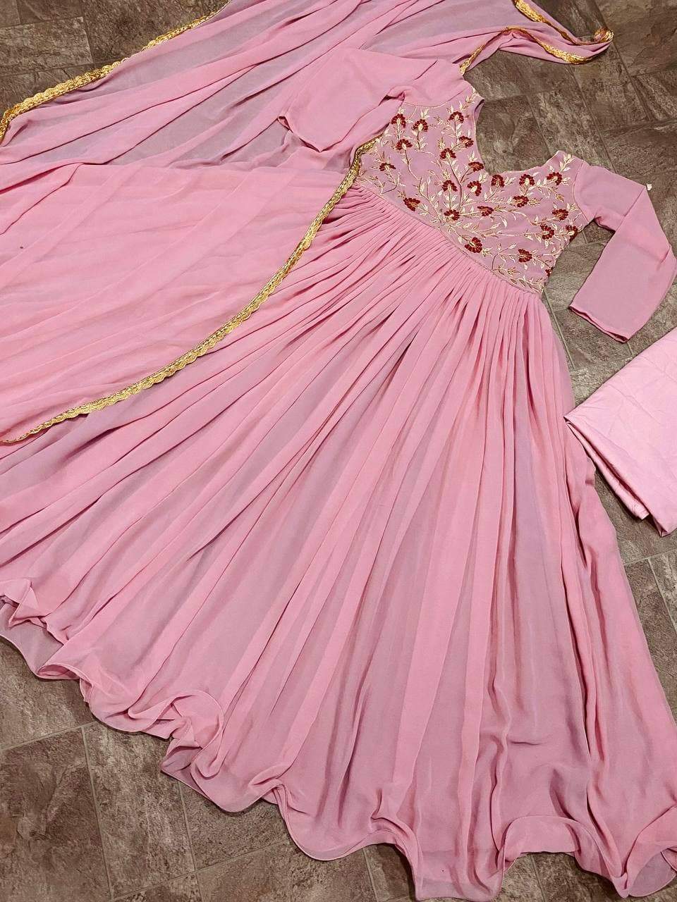 Stupendous Pink Color Georgette Embroidered Work Design Salwar Suit