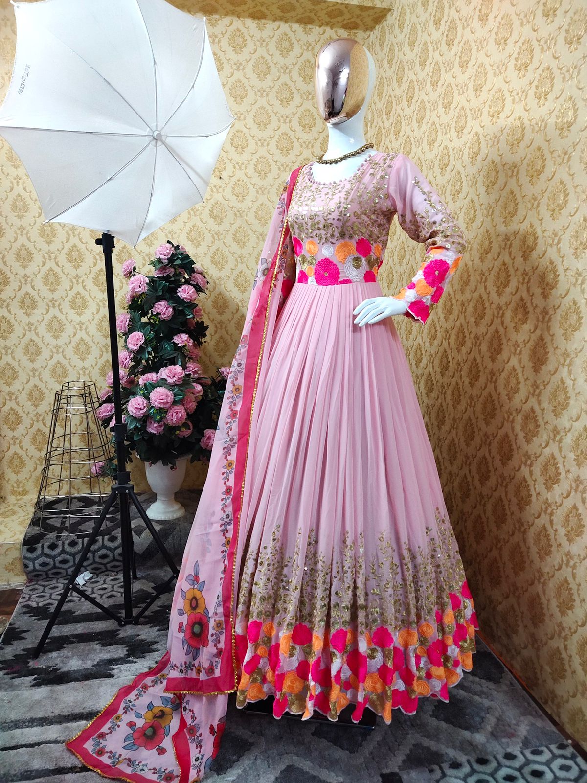 Beautiful Georgette Thread Embroidered & Sequence Work Full Stitched Gown