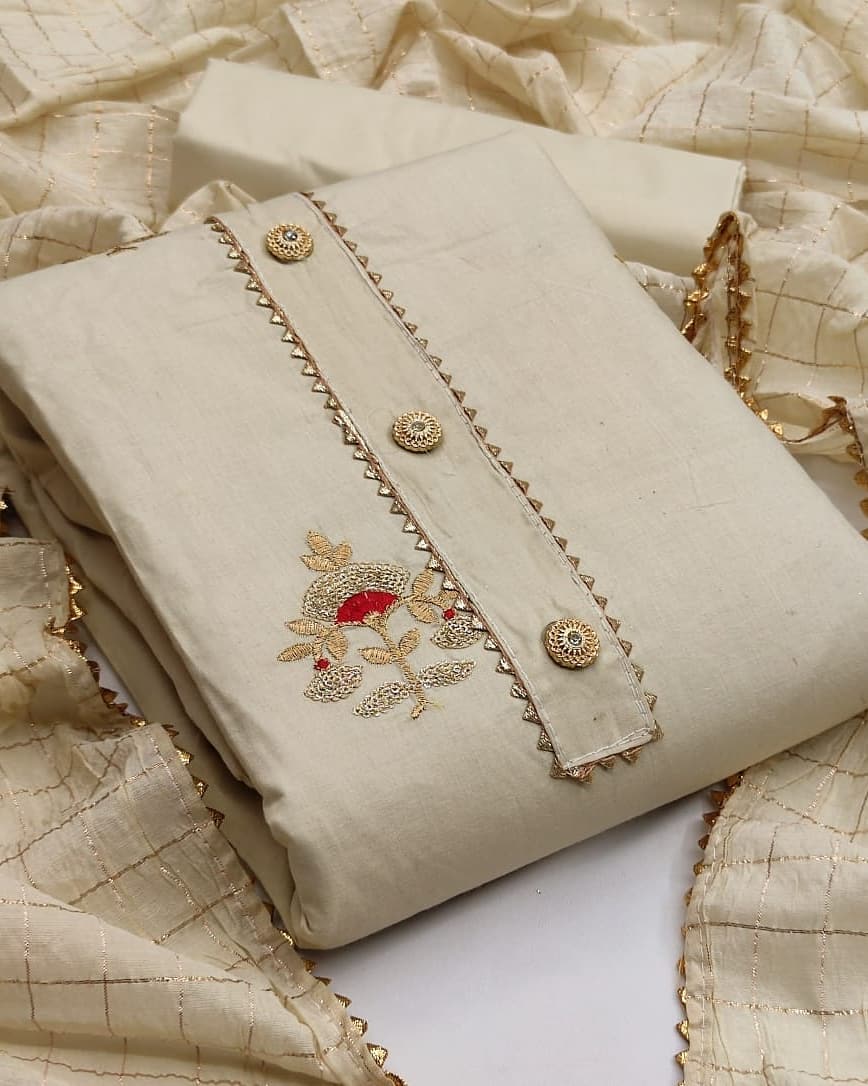Alluring Cream Color Cotton Sequence Work Salwar Suit For Ladies