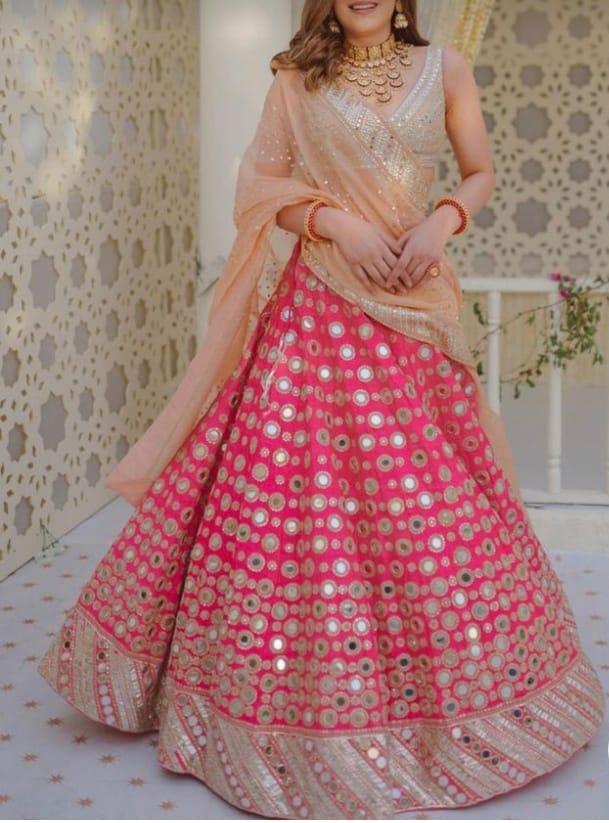 Impressive Pink Color Silk Sequence Embroidered Work Festive Wear Lehenga Choli