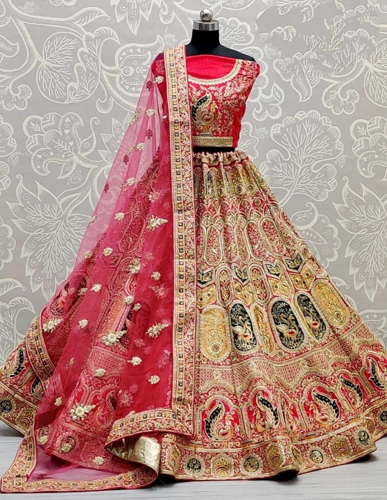 Sophisticated Raw Silk Designer Multi Thread Diamond Work Lehenga Choli For Bridal Wear