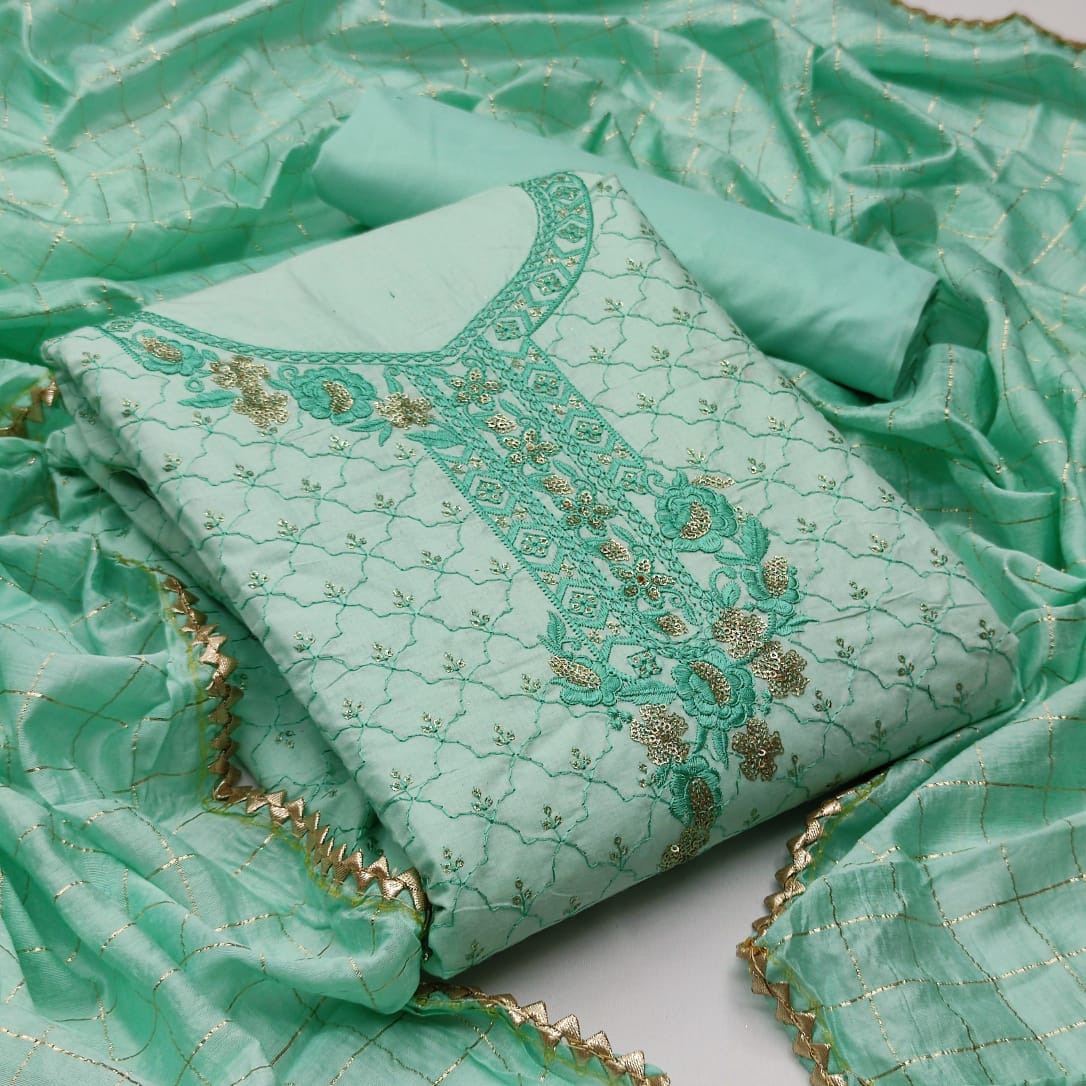 Starling Sea Green Color Diamond Work Cotton Salwar Suit For Ladies