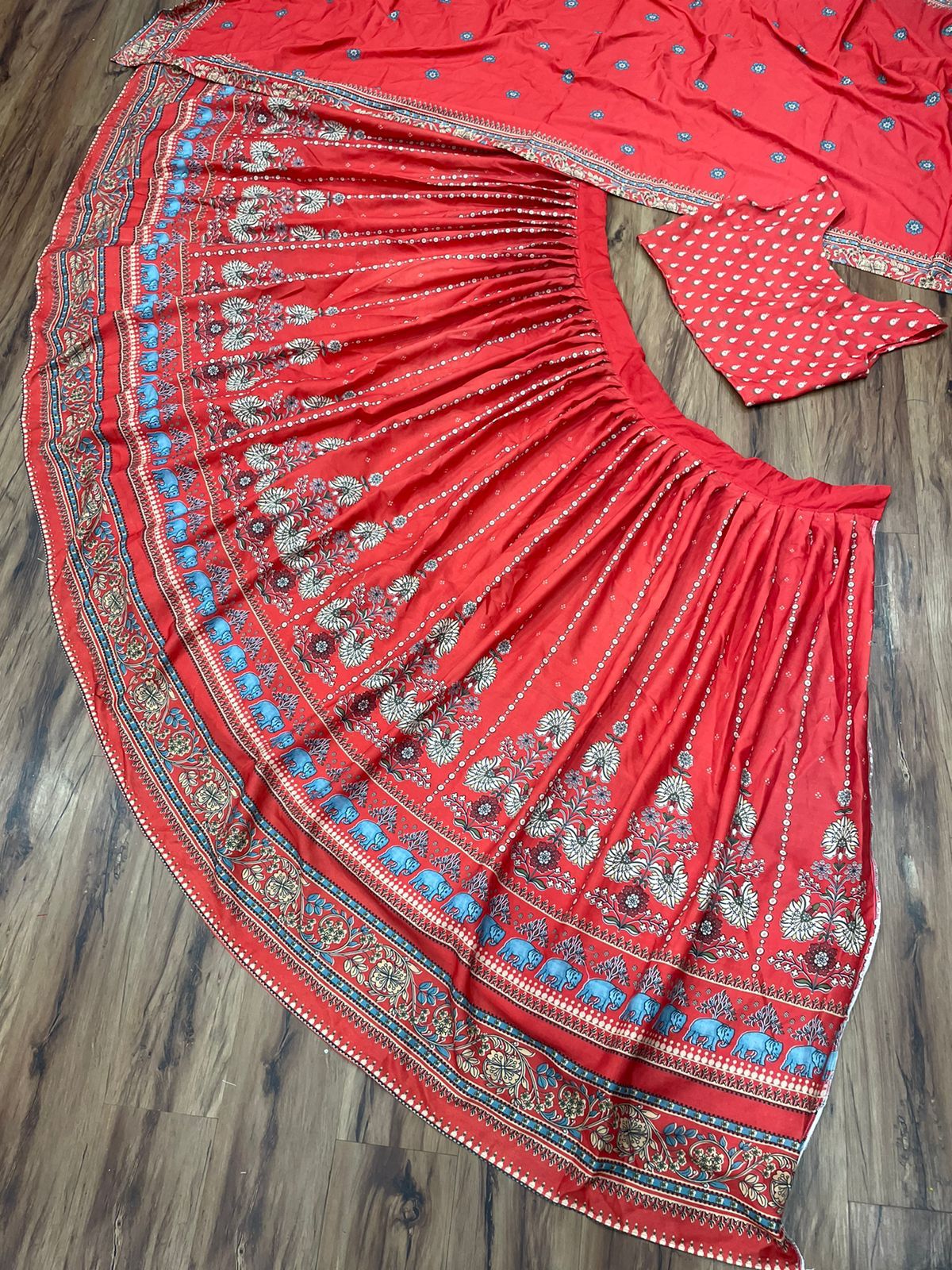 Wedding Wear Red Color Digital Printed Cotton Lehenga Choli For Women