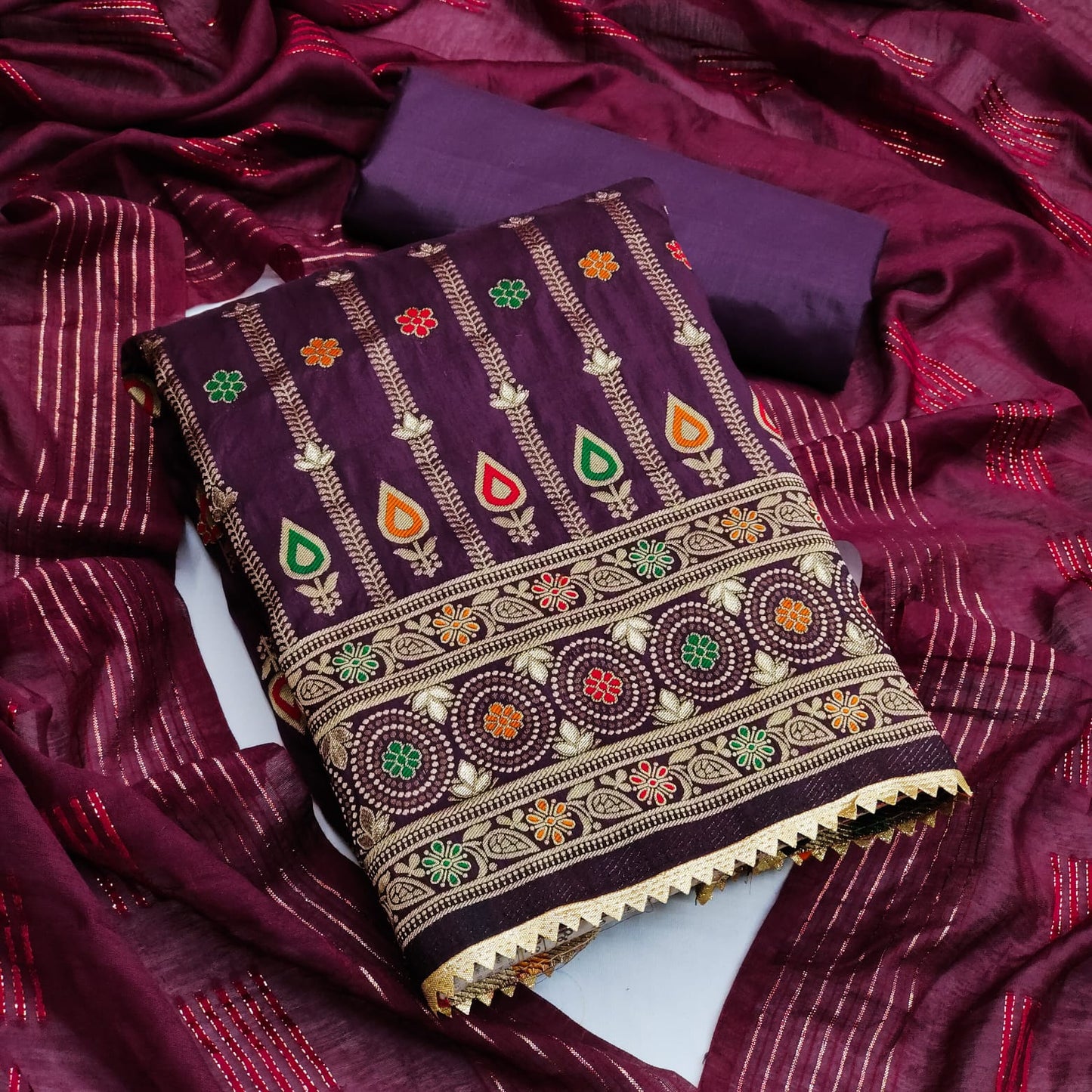 Starling Violet Color Art Silk Wedding Wear Embroidered Work Salwar Suit