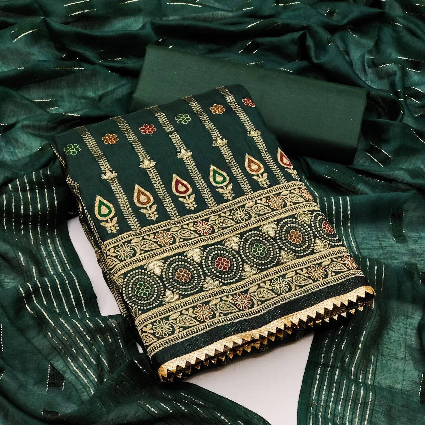 Jazzy Bottle Green Color Embroidered Work Art Silk Salwar Suit