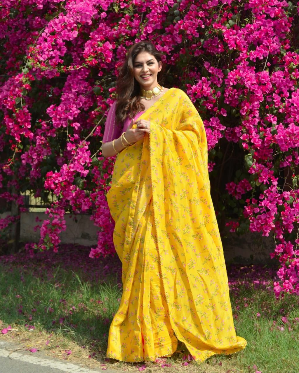 Amazing Yellow Color Silk Printed Work Saree Blouse For Party Wear