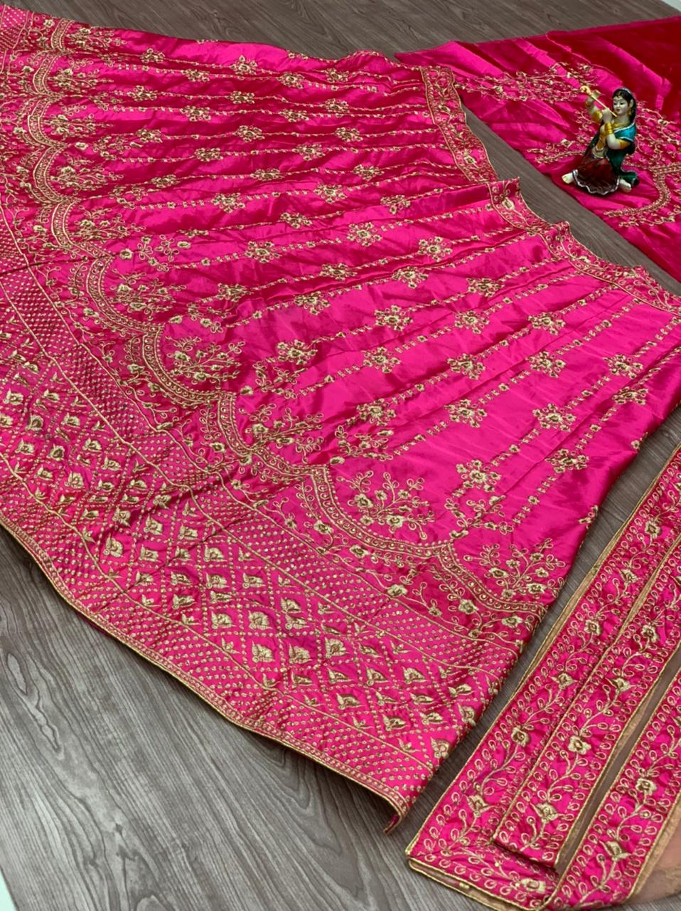 Jazzy Rani Pink Color Wedding Wear Malay Silk Sequence Embroidered Work Lehenga Choli