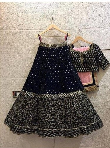 Dashing Black Color Velvet Silk Fancy Zari Thread Embroidered Work Lehenga Choli