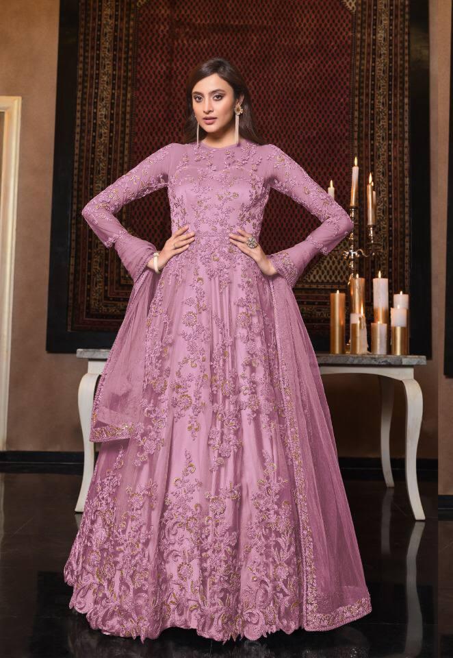 Party Wear Pink Color Net Coding Embroidered Work Salwar Suit