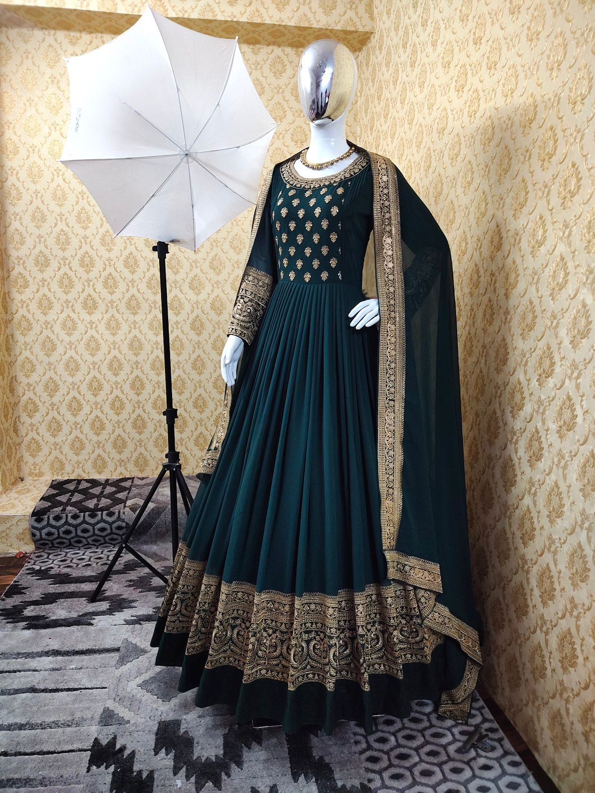 Breath-taking Rama Color Regular Wear Georgette Embroidered Work Fancy Salwar Suit
