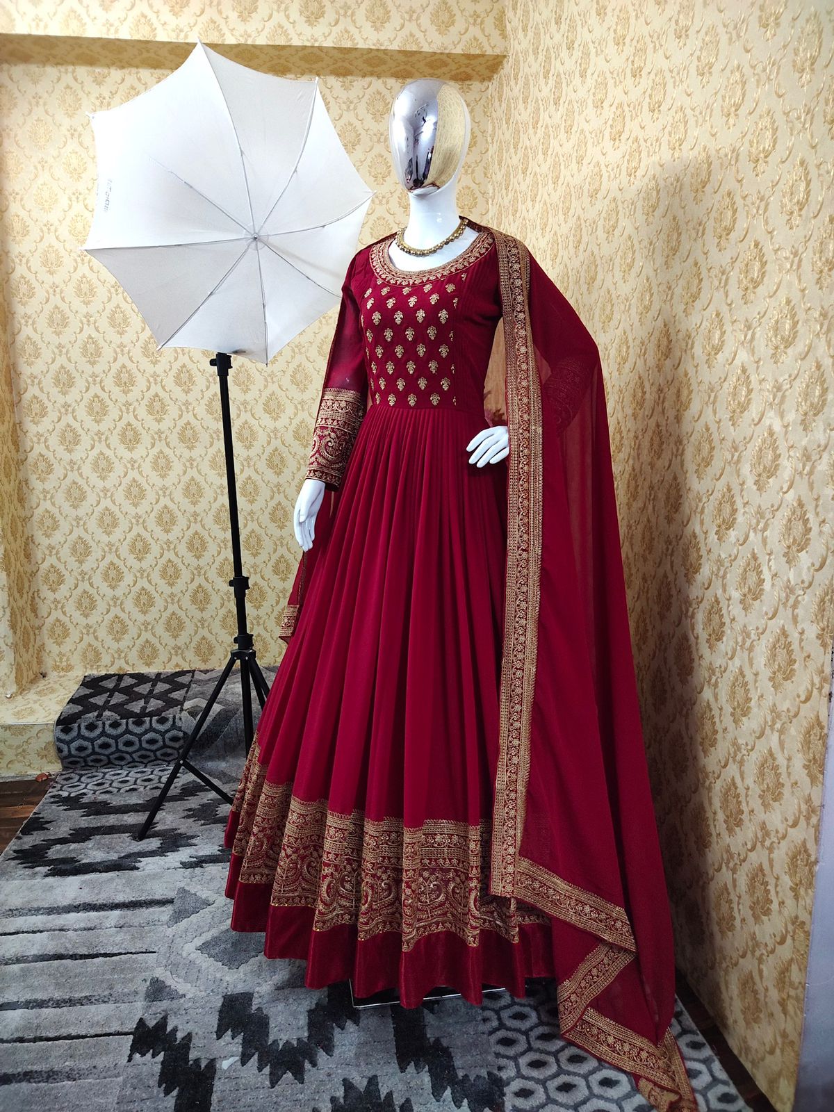 Knockout Maroon Color Festival Wear Embroidered Work Georgette Salwar Suit