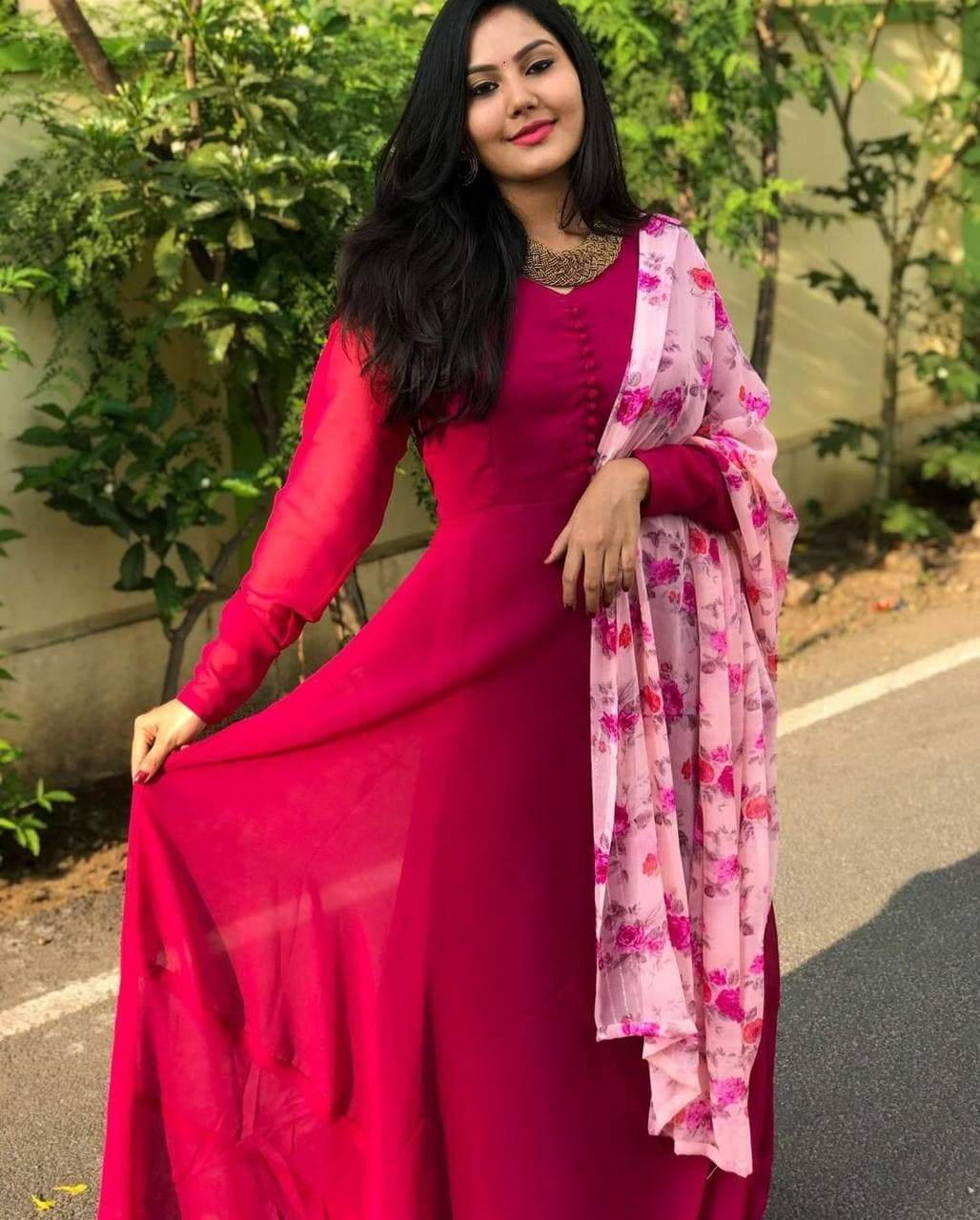 Elegant Rani Pink Color Georgette Moti Thread Work Salwar Suit For Women