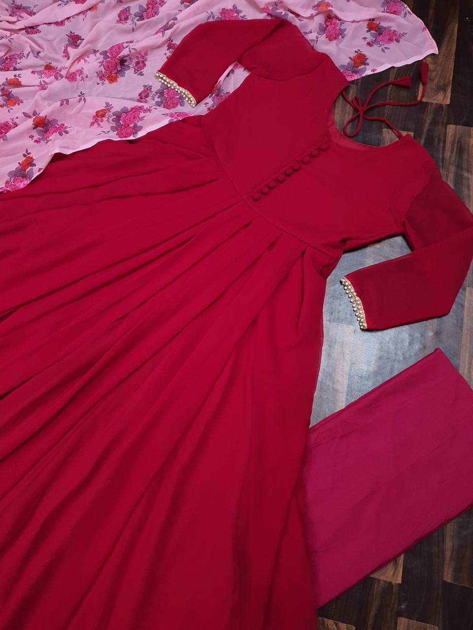Elegant Rani Pink Color Georgette Moti Thread Work Salwar Suit For Women