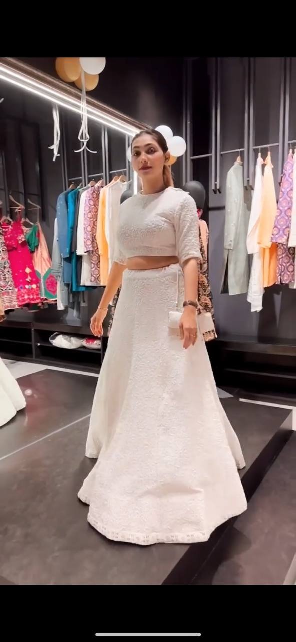 Stupendous Off White Color Georgette Festival Wear Chine Stitched Work Lehenga Choli