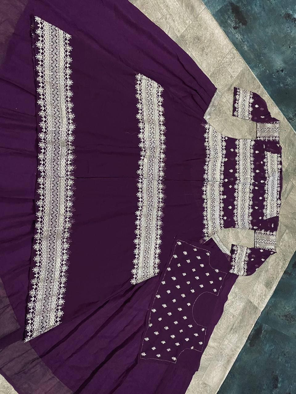 Novelty Wine Color Georgette Embroidered Work Indo Western Lehenga
