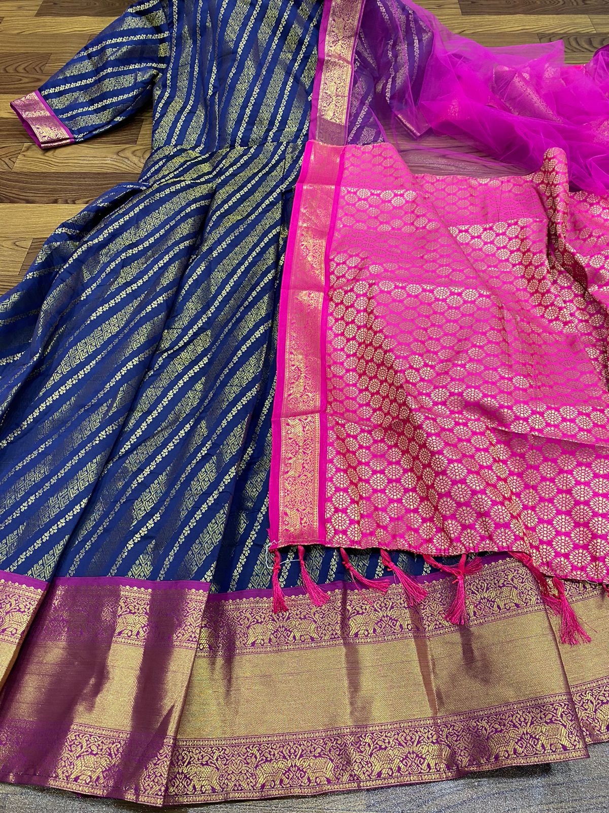 Jazzy Blue Color Wedding Wear Banarasi Silk Zari Work Gown Dupatta