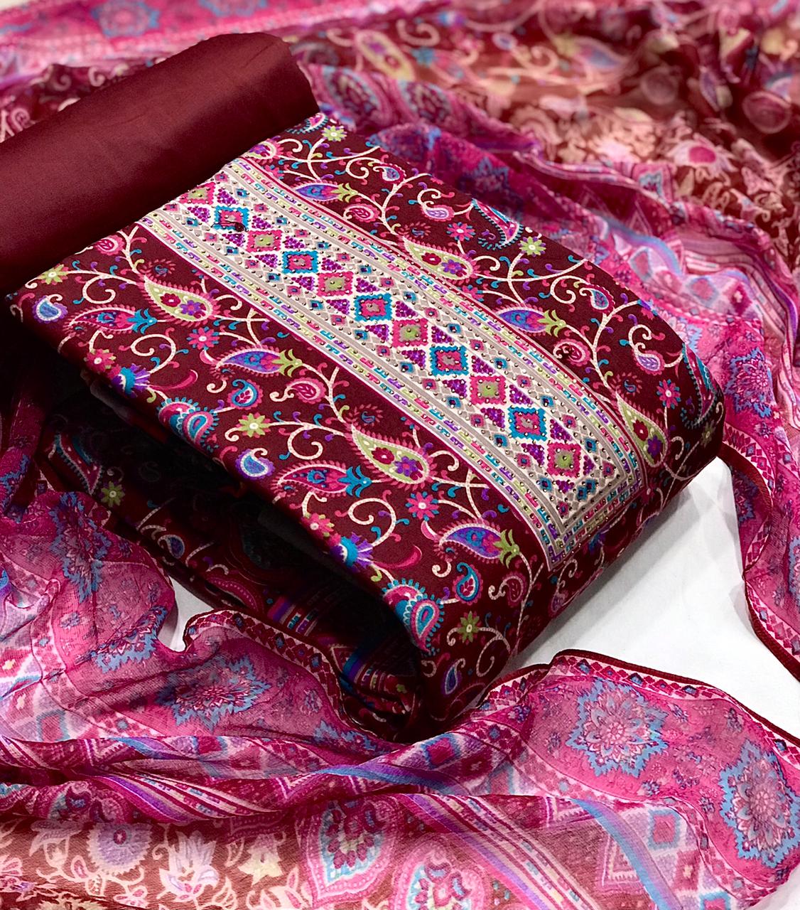 Charming Magenta Color Printed Cotton Wedding Wear Salwar Suit