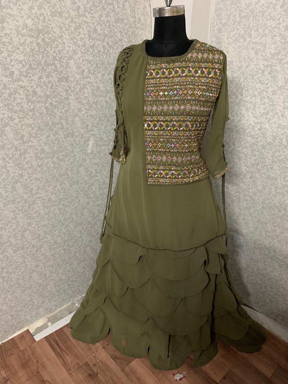 Charming Green Color Georgette Embroidered Work Indo Western For Festive Wear