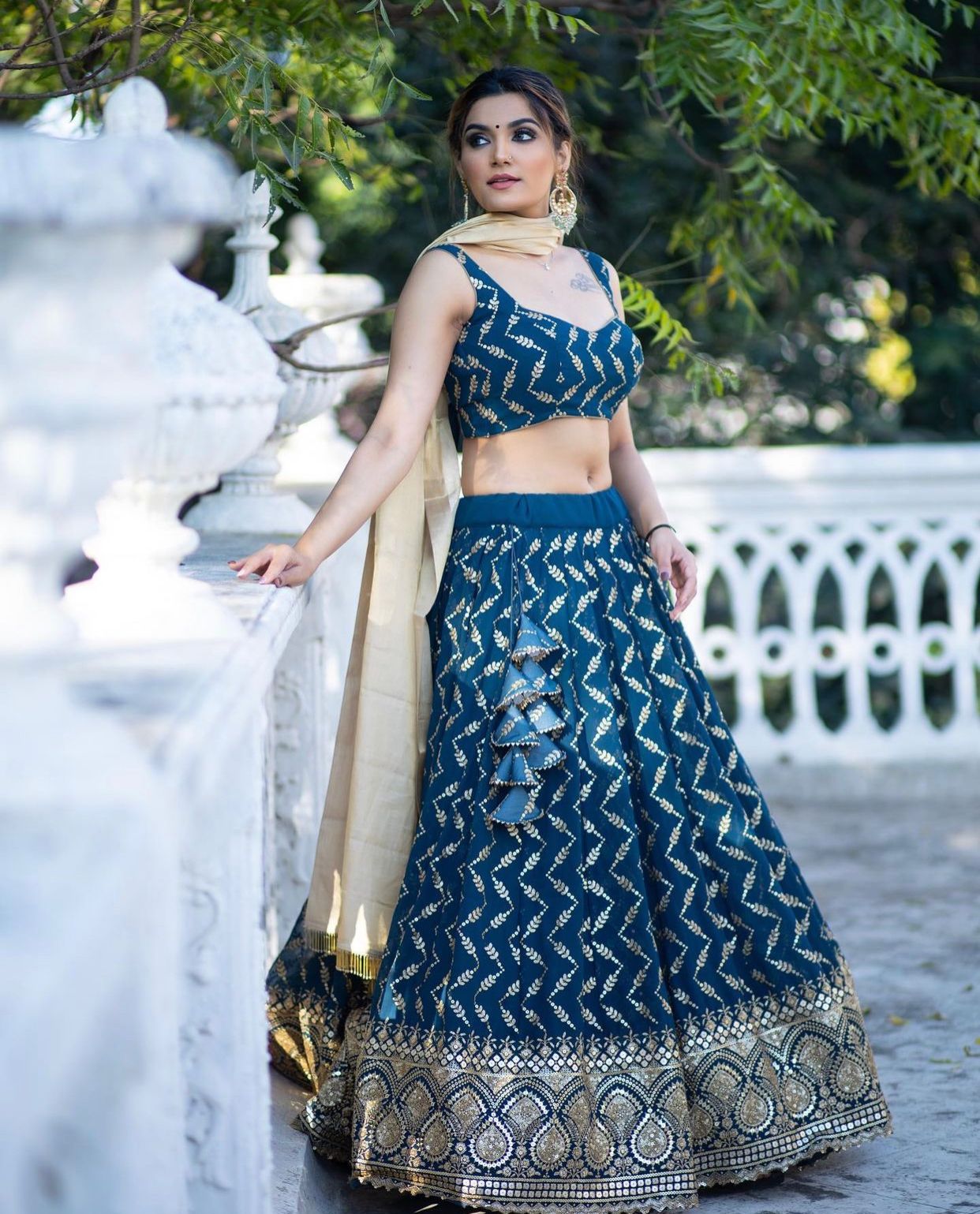 Flattering Rama Color Georgette Embroidered Work Lehenga Choli For Festive Wear