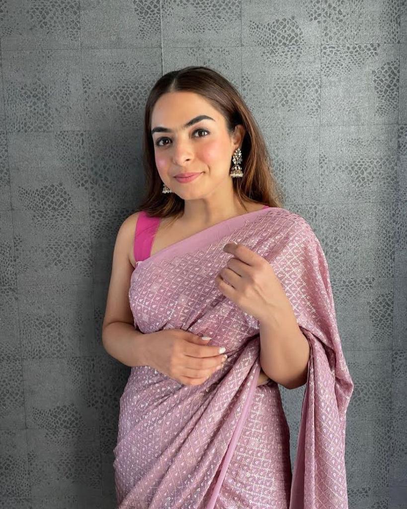 Beautiful Pink Color Georgette Sequence Work Saree Blouse For Wedding Wear