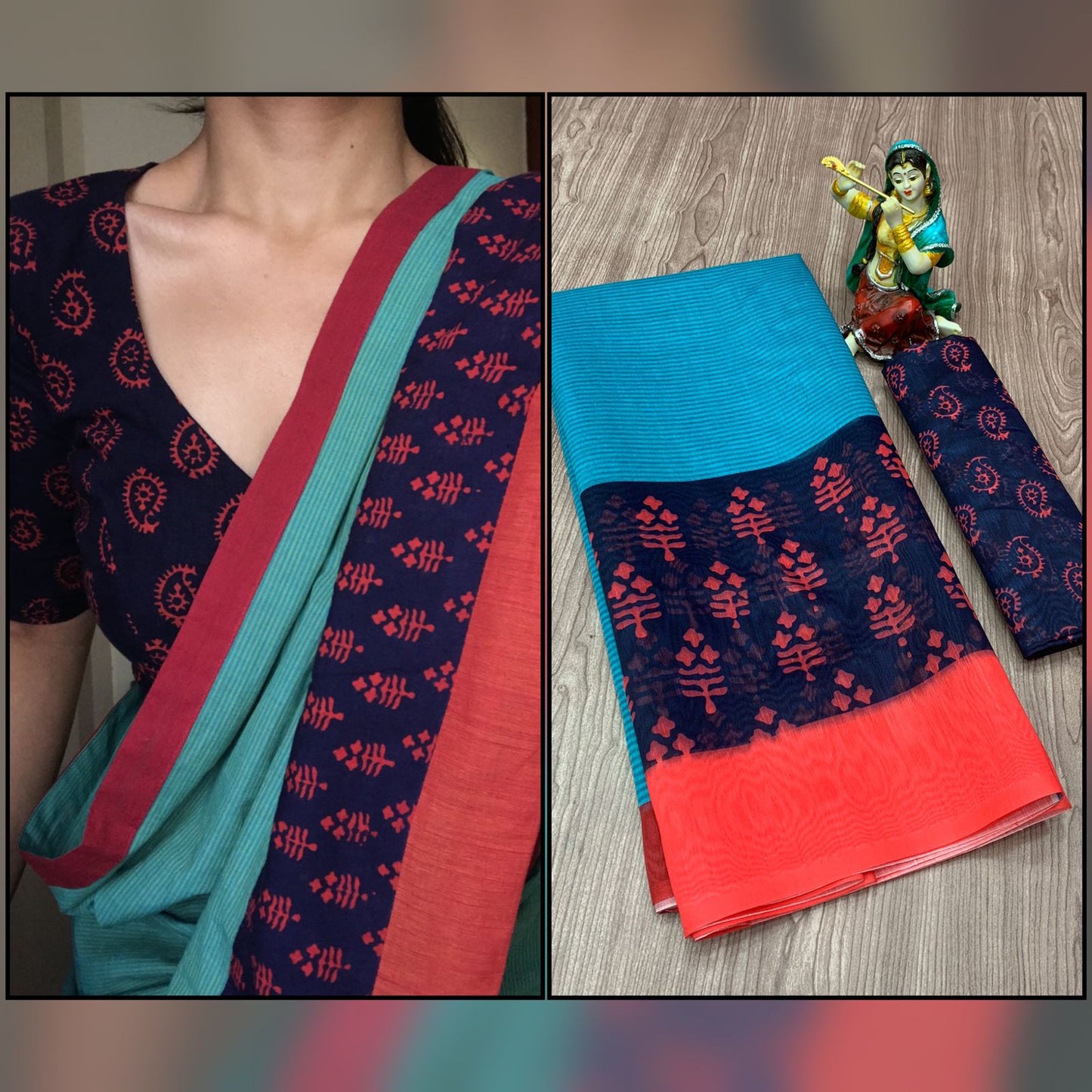Beautiful Sky Blue Color Cotton Digital Printed Saree Blouse For Women