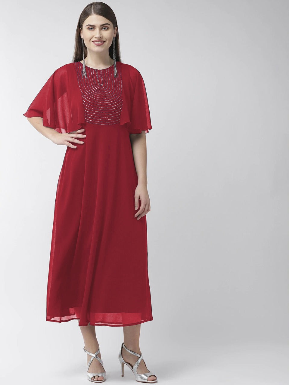 Amazaballs Red Color Georgette Hand Work Ready Made Party Wear Gown