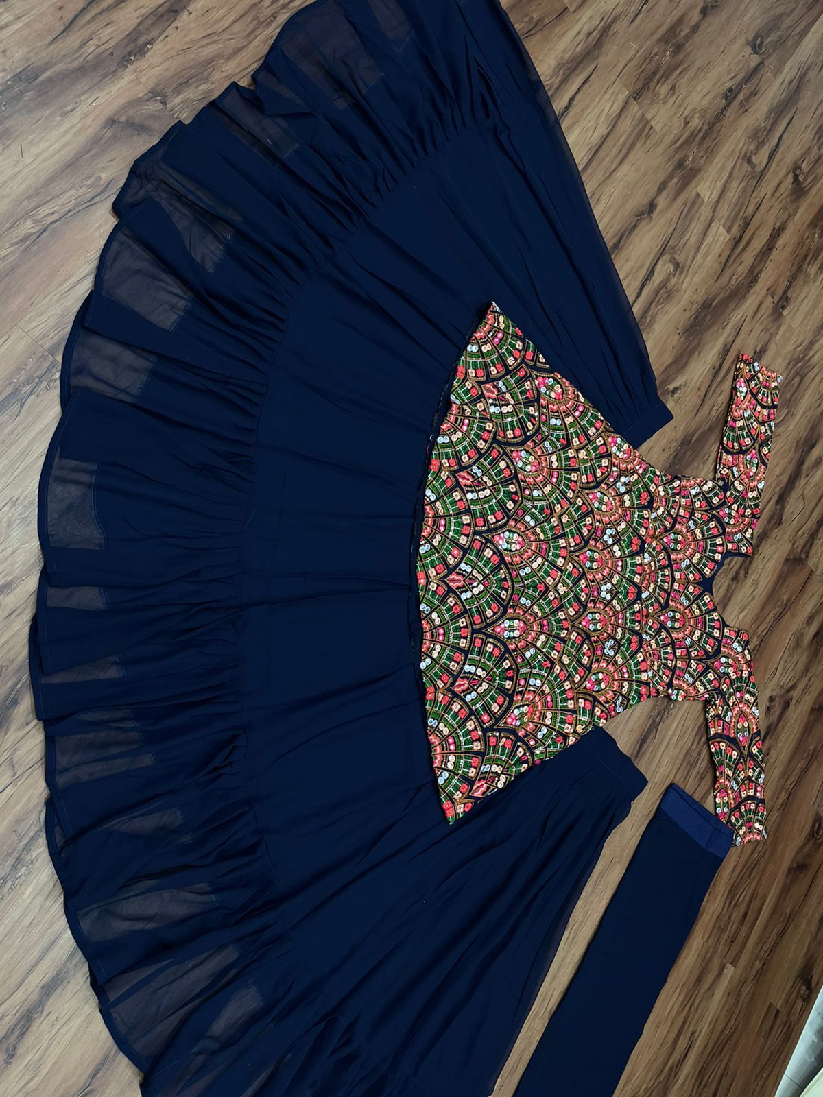 Desirable Navy Blue Color Georgette Sequence Work Indo Western Lehenga