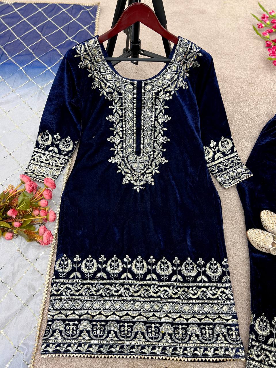 Punjabi Viscose Velvet Full Stitched Embroidered Work Designer Salwar Suit